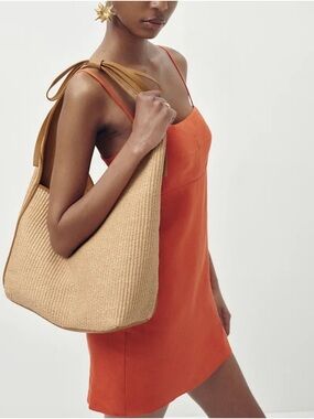 Reformation Tan Woven Shoulder Bag with Leather Straps